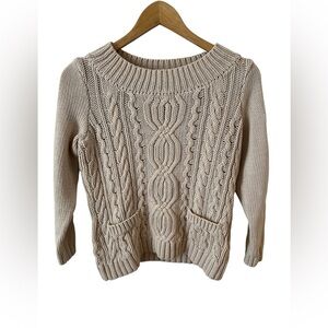 Chico's Size 1 Womens Cotton Tan ChunkyCable Knit Long Sleeve Cotton Sweater